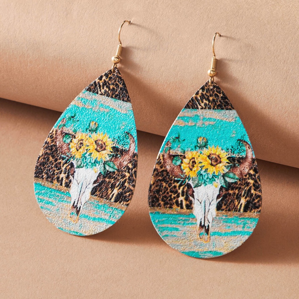 Boho Gypsy Sunflower Teal Drop Earrings